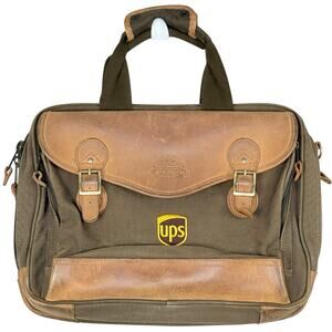 VINTAGE CABELA'S CANVAS & LEATHER Messenger Weekender Bag UPS Embroidered 16x12